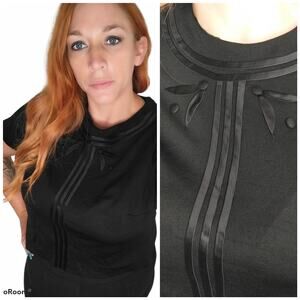 60's Vintage Black Cropped Shirt Size 14 16 Appliques Mod Lady Carol of New York